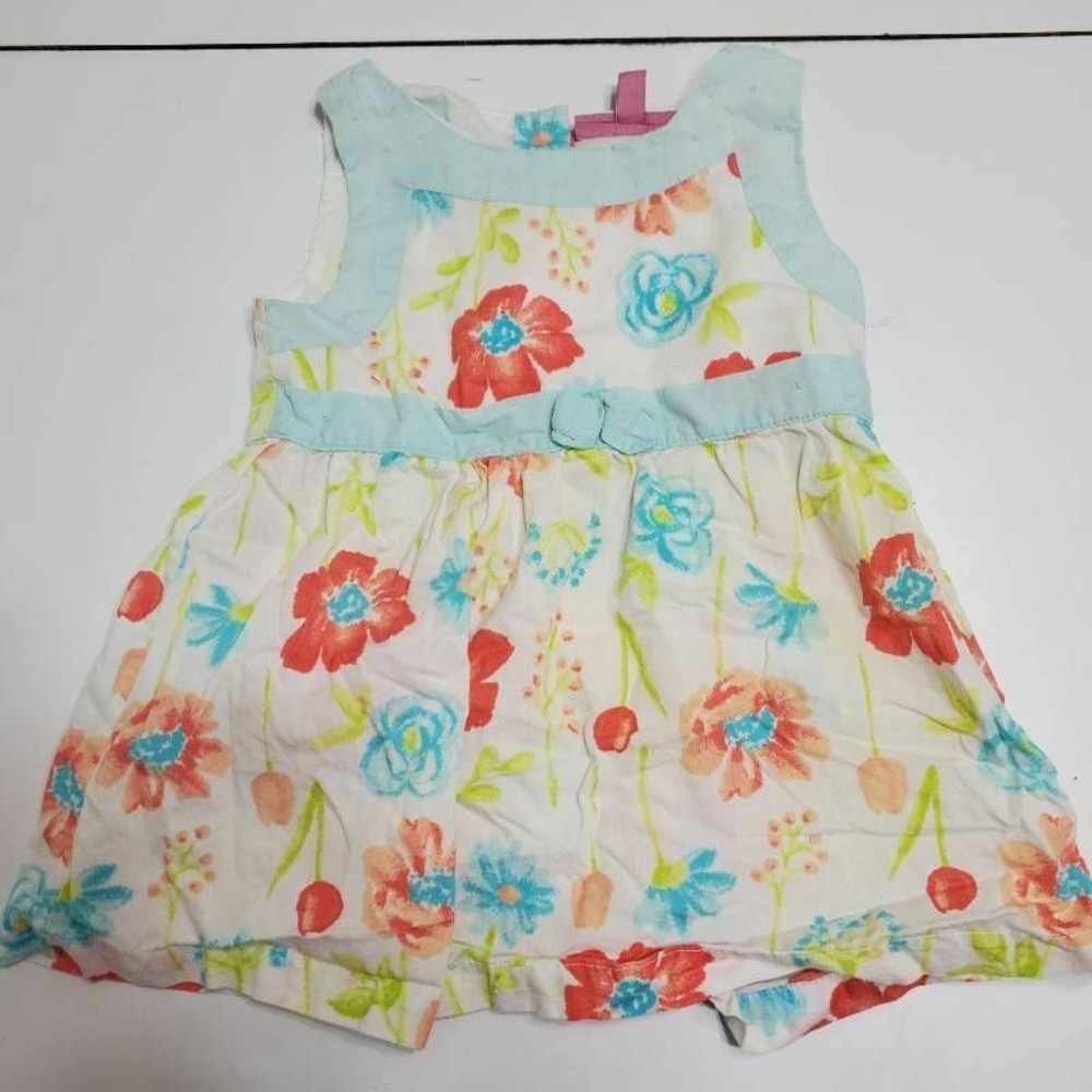 Penelope Mack Baby A-Line Dress White Floral Button Sleeveless Scoop Cotton 24 M